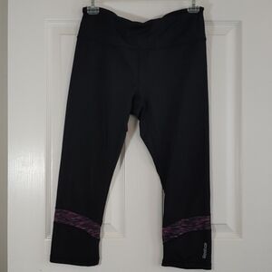 Reebok Black Purple Capri Active Leggings Work Out Pants Waist Key Pocket Size S